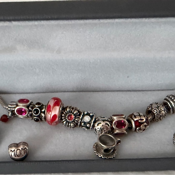 Pandora -Elegant Silver and Red Charm Bracelet 7.5 Size . - Picture 2 of 5